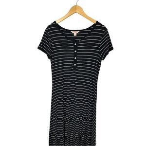 Brooks Brothers Women's L Black & White Striped Maxi Dress Short Sleeve